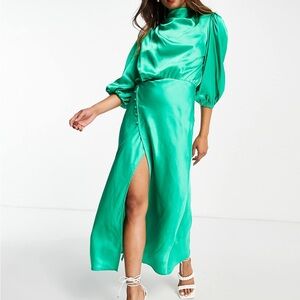 ASOS Design Midi Dress Satiny Greenish Teal Color Size 8 Brand New